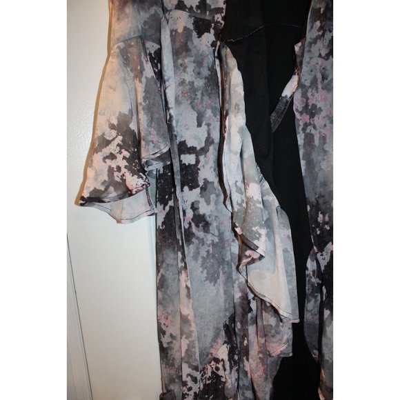 Bar III Floral Abstract Belted Ruffle Design 3/4 Sleeve Women's Dress Size Small - Picture 6 of 14